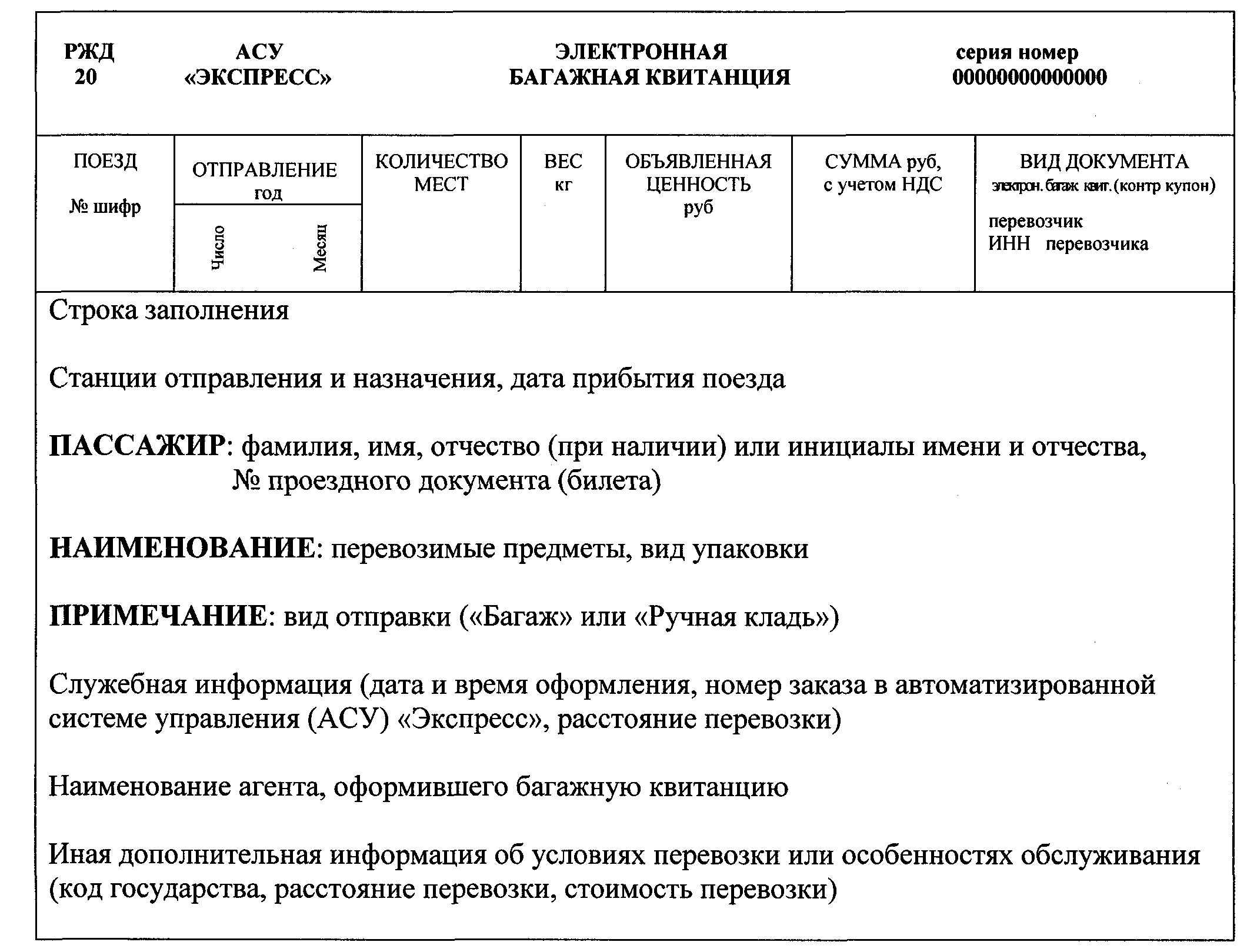 Багажная квитанция образец